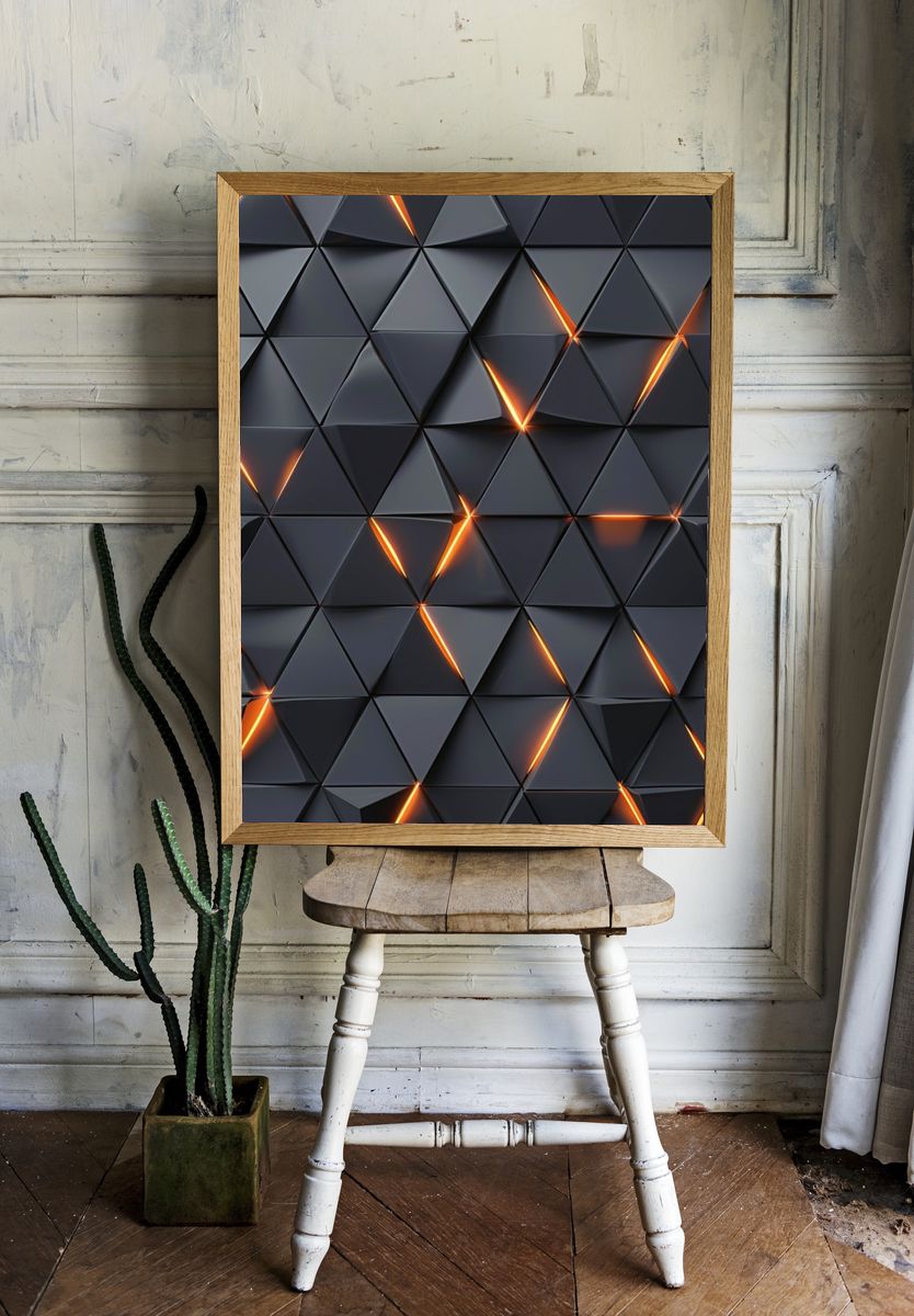 Glowing Triangle Grid Abstract Poster. — room view 1
