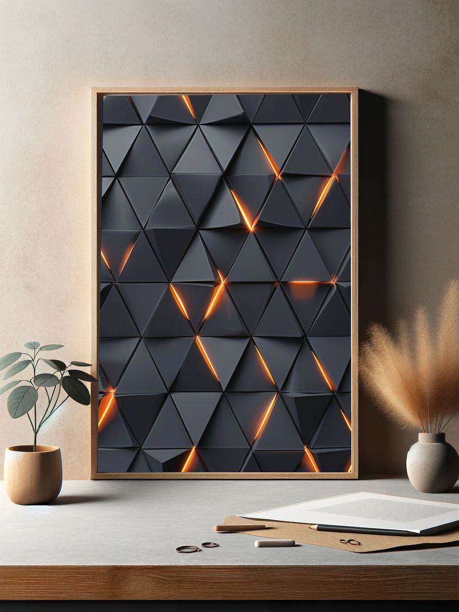 Glowing Triangle Grid Abstract Poster. — room view 2
