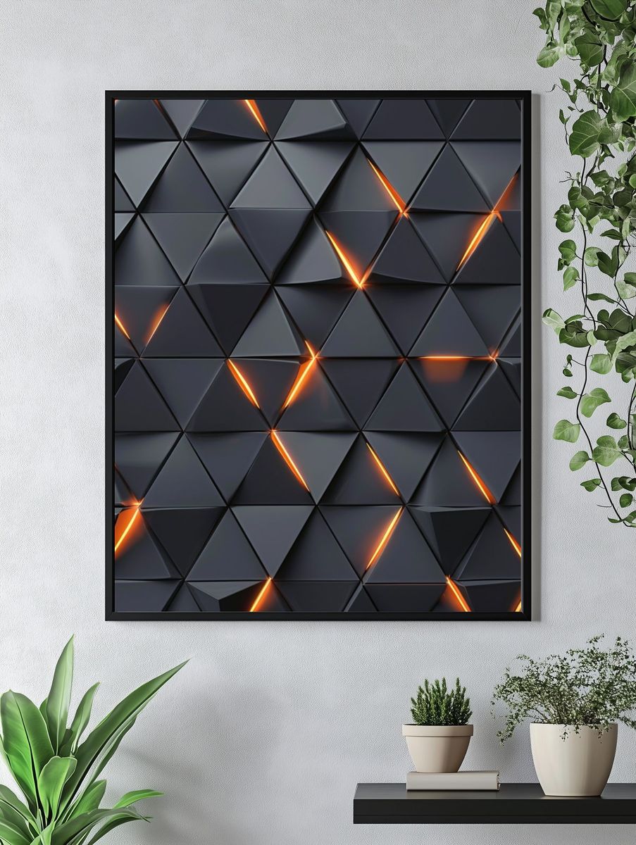 Glowing Triangle Grid Abstract Poster. — room view 4