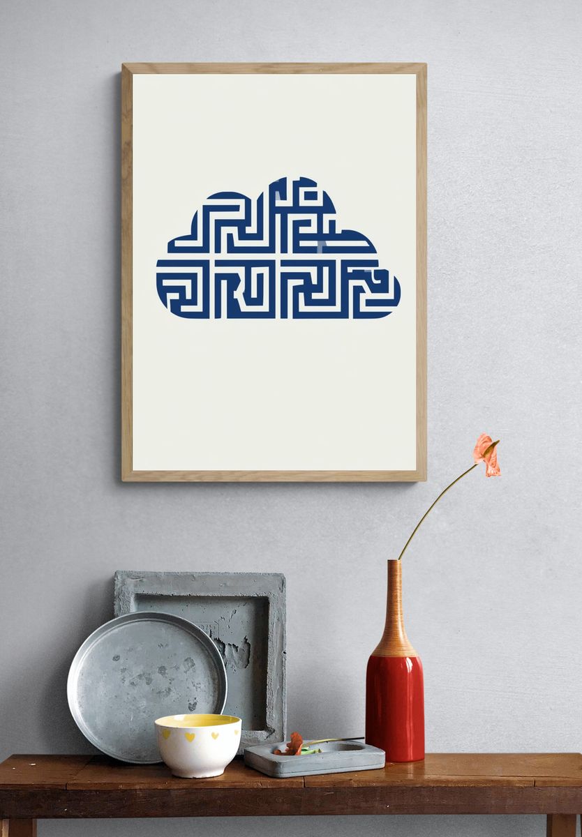 Blue Maze Cloud Abstract Print. — room view 3