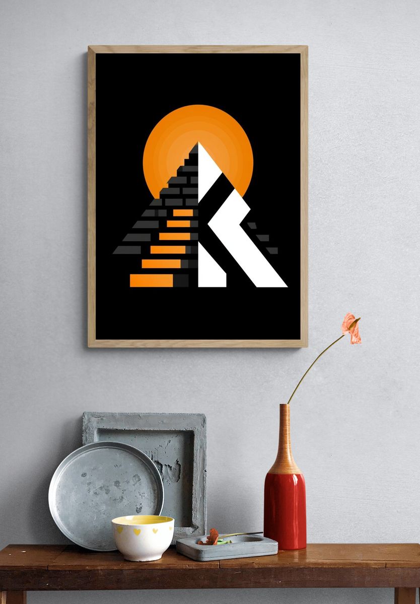 Geometric Pyramid Sunset Poster. — room view 3