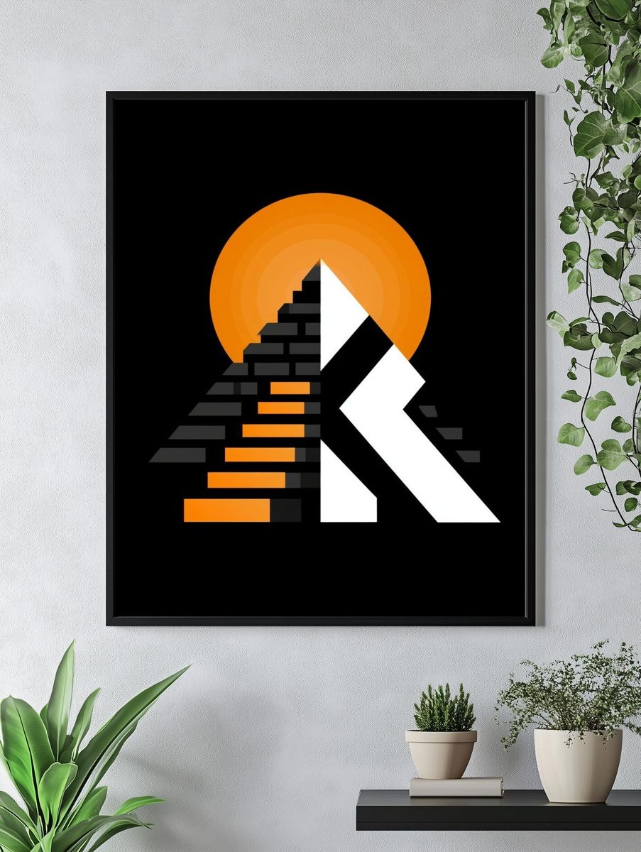 Geometric Pyramid Sunset Poster. — room view 4
