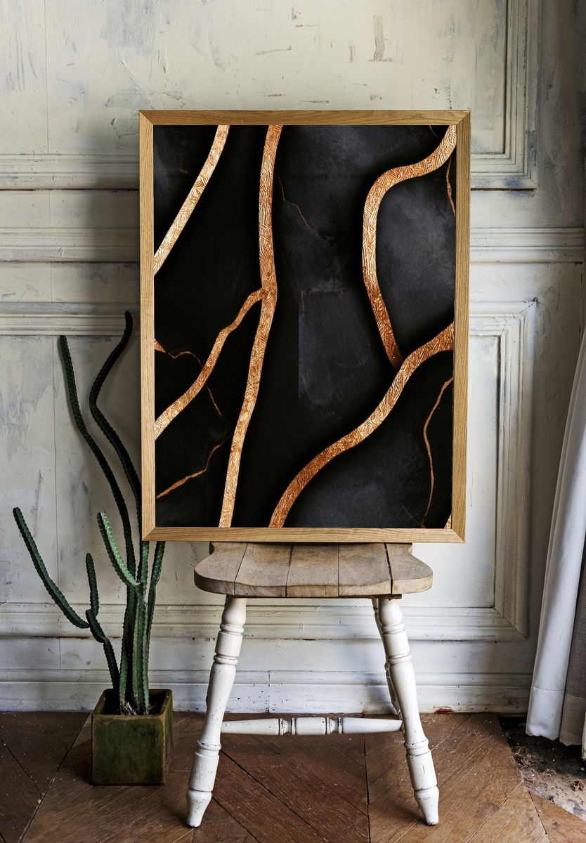 Black and Gold Marble Abstract Poster. room preview