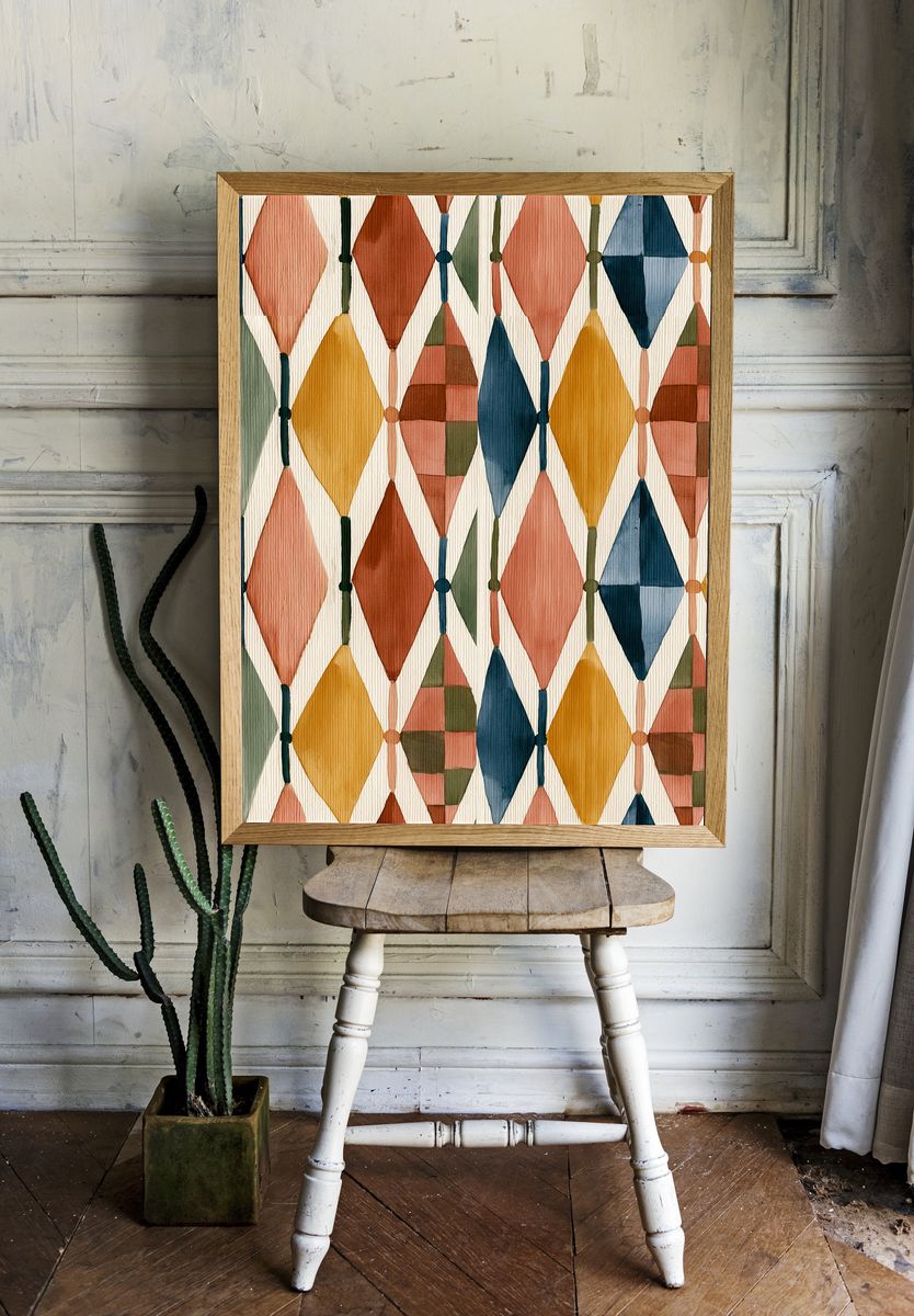 Mid-Century Diamond Pattern Poster. room preview