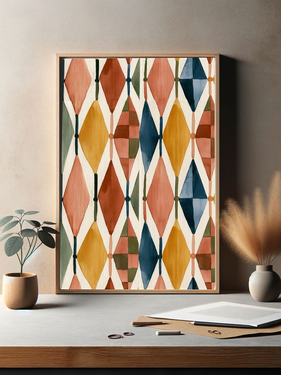 Mid-Century Diamond Pattern Poster. — room view 2