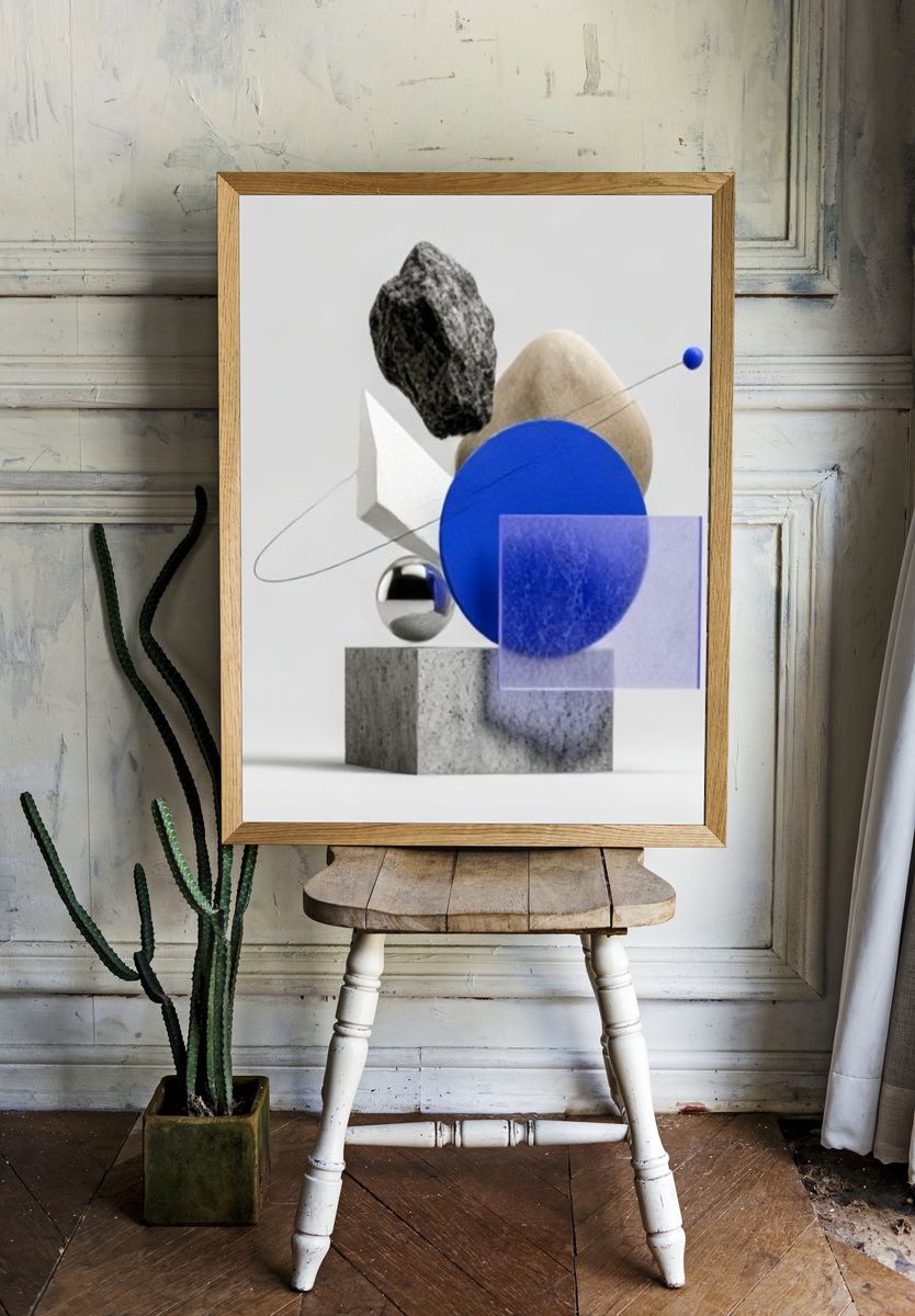 Blue Geometric Balance Poster. — room view 1