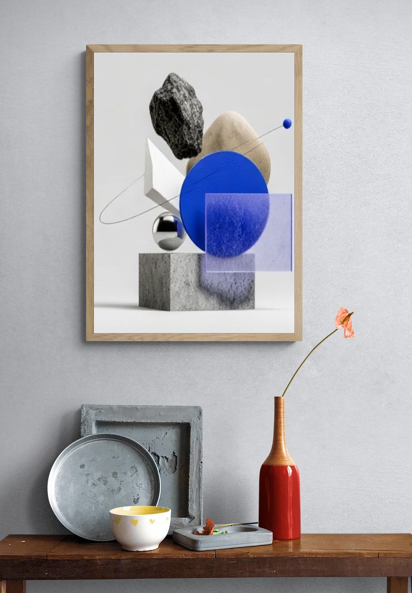 Blue Geometric Balance Poster. — room view 3