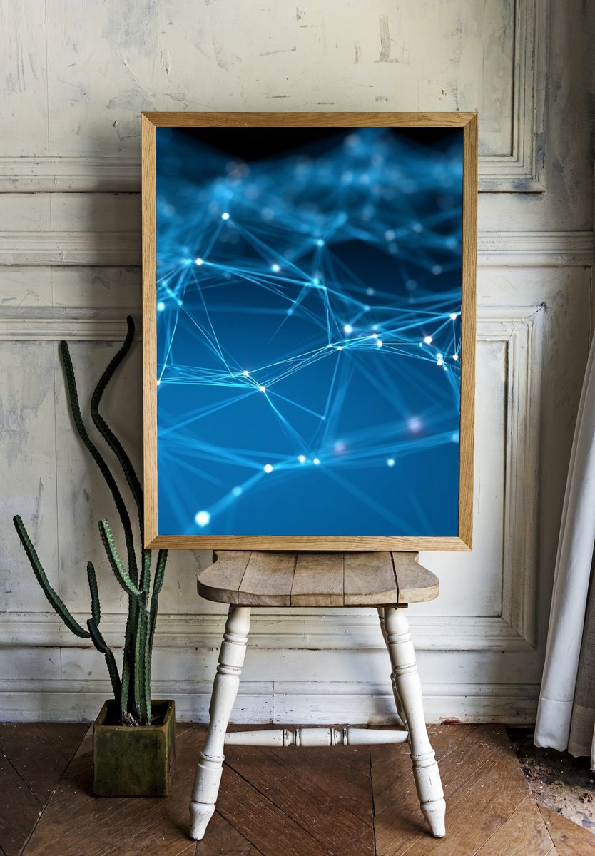 Blue Network Lines Abstract Poster. — room view 1