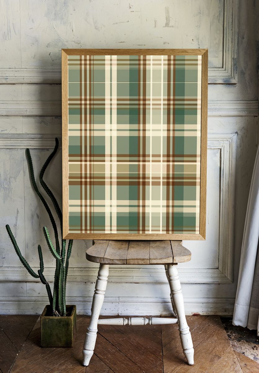 Muted Green Plaid Abstract Poster. — room view 1