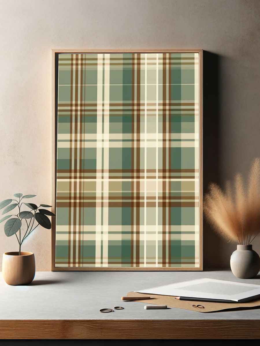Muted Green Plaid Abstract Poster. — room view 2