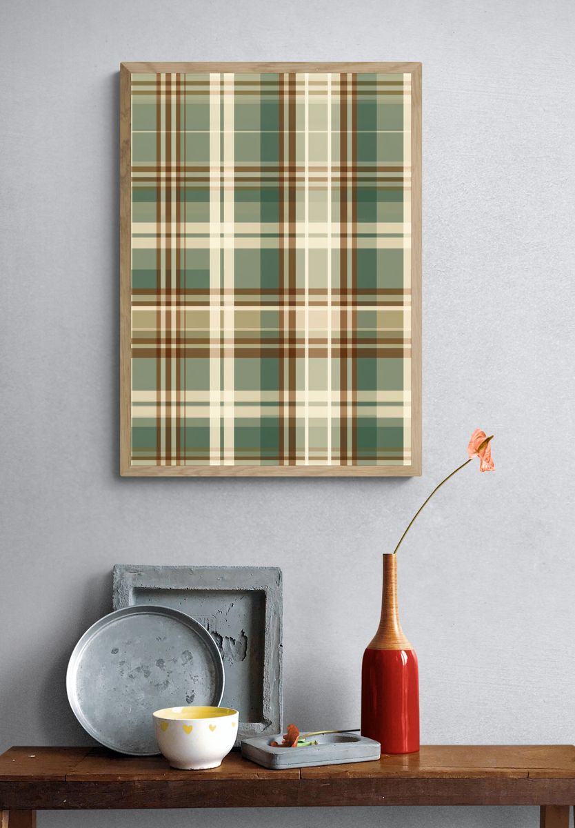 Muted Green Plaid Abstract Poster. — room view 3
