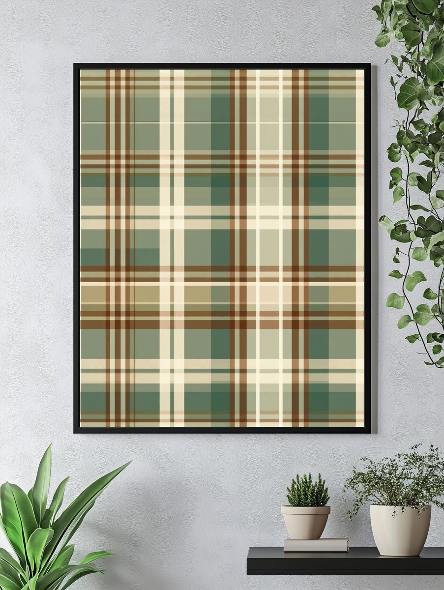 Muted Green Plaid Abstract Poster. — room view 4