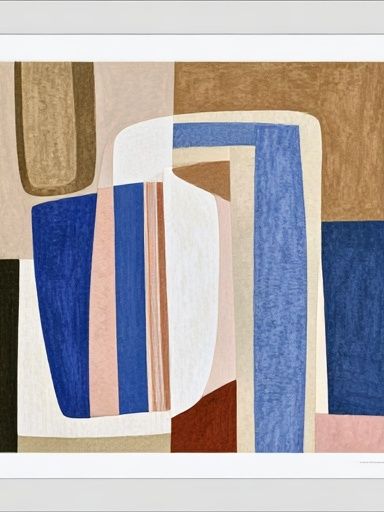 Geometric Blue and Beige Abstract Poster. poster detail