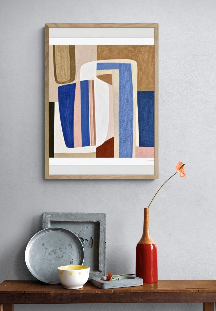Geometric Blue and Beige Abstract Poster. — room view 3