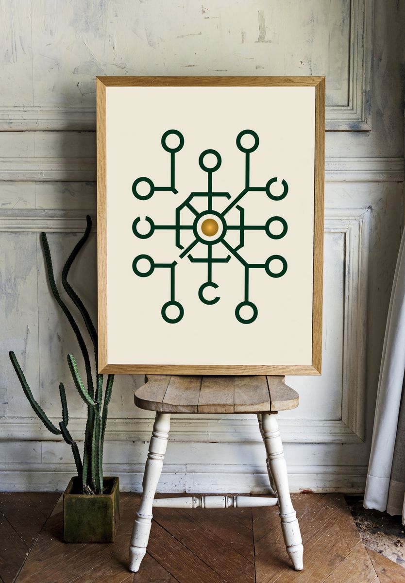 Geometric Circuit Symbol Poster. — room view 1
