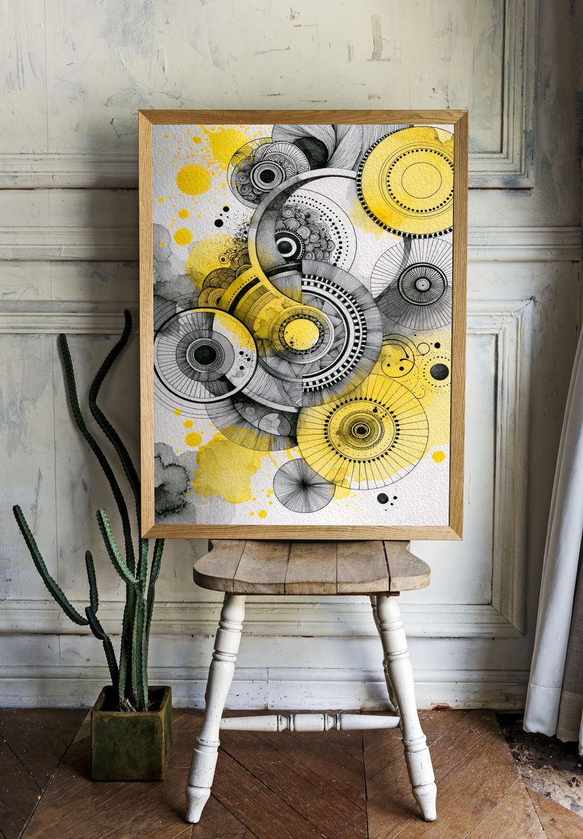 Yellow Orbit Abstract Poster. — room view 1