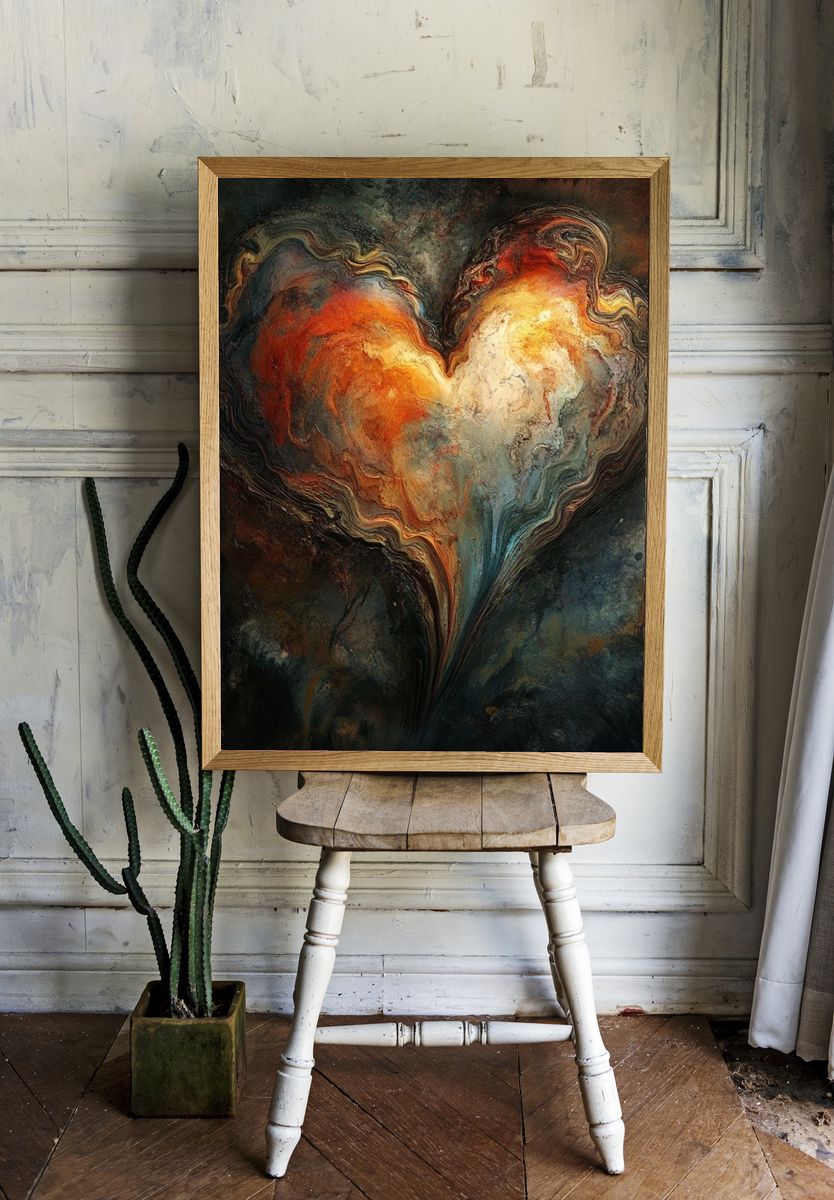 Fiery Heart Abstract Poster. — room view 1