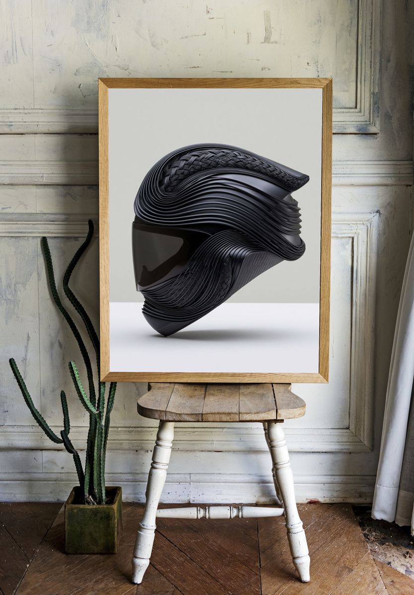 Abstract Black Helmet Poster. room preview
