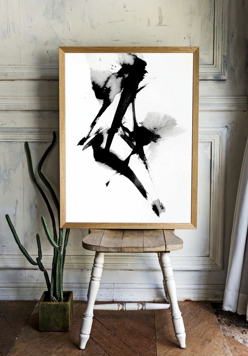Monochrome Ink Abstract Poster. — room view 1