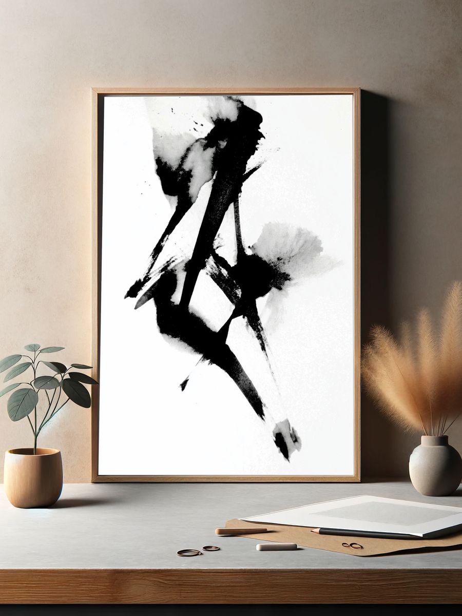 Monochrome Ink Abstract Poster. — room view 2