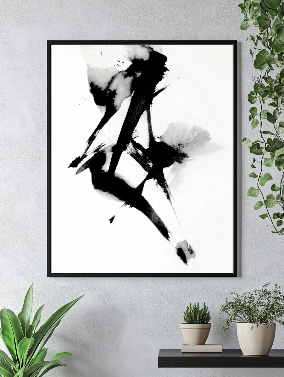 Monochrome Ink Abstract Poster. — room view 4