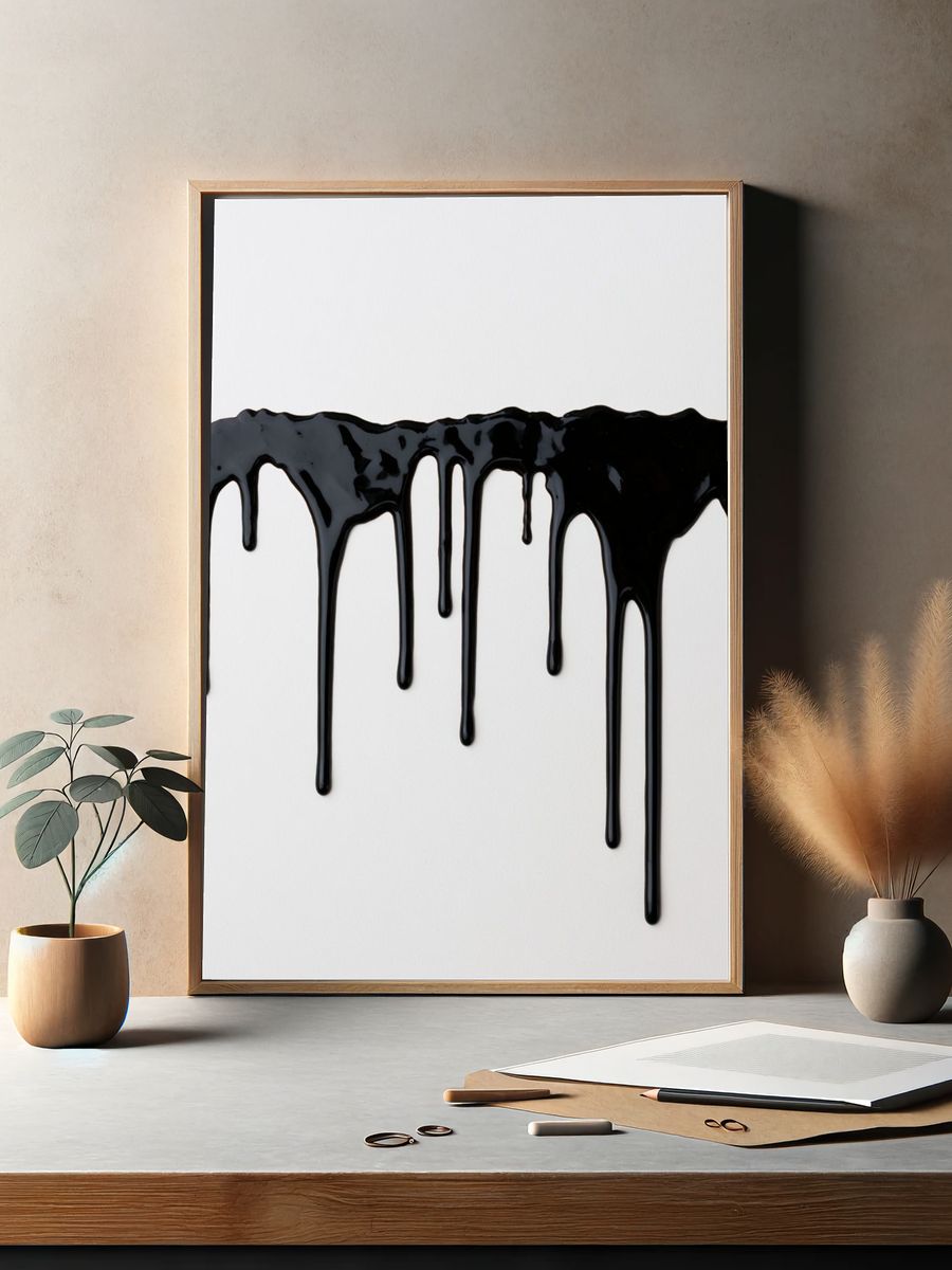 Black Ink Drip Abstract Poster. — room view 2