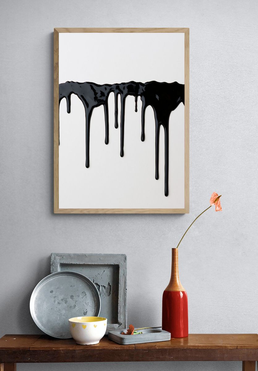 Black Ink Drip Abstract Poster. — room view 3