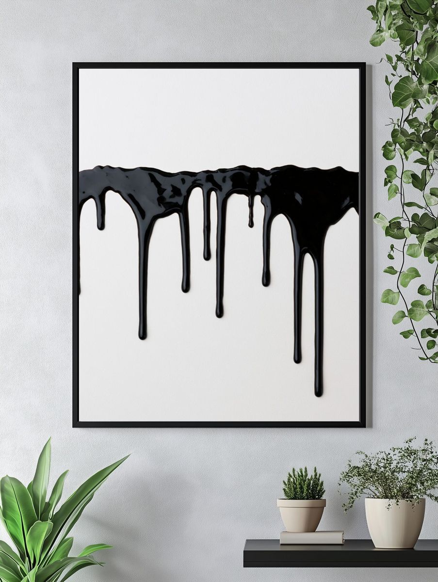 Black Ink Drip Abstract Poster. — room view 4