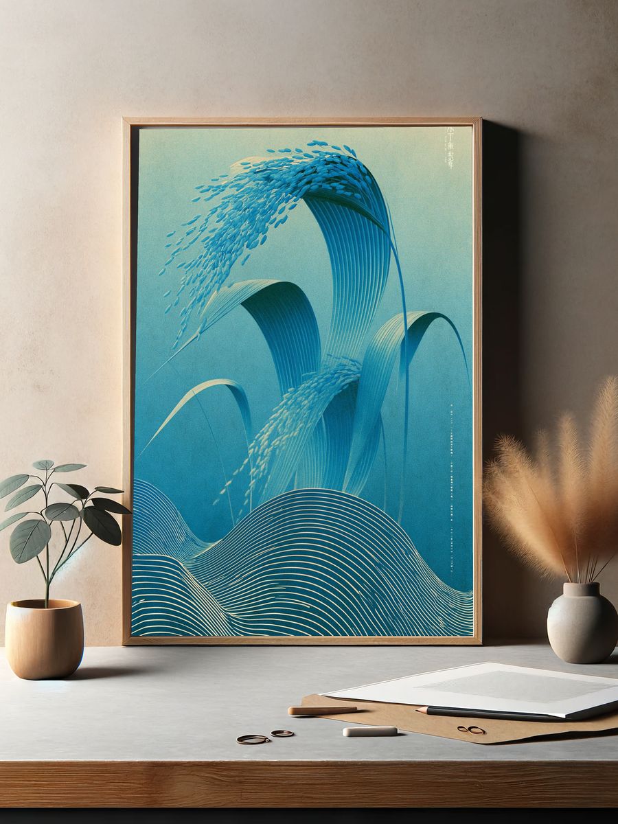 Abstract Blue Grain Flow Poster. — room view 2