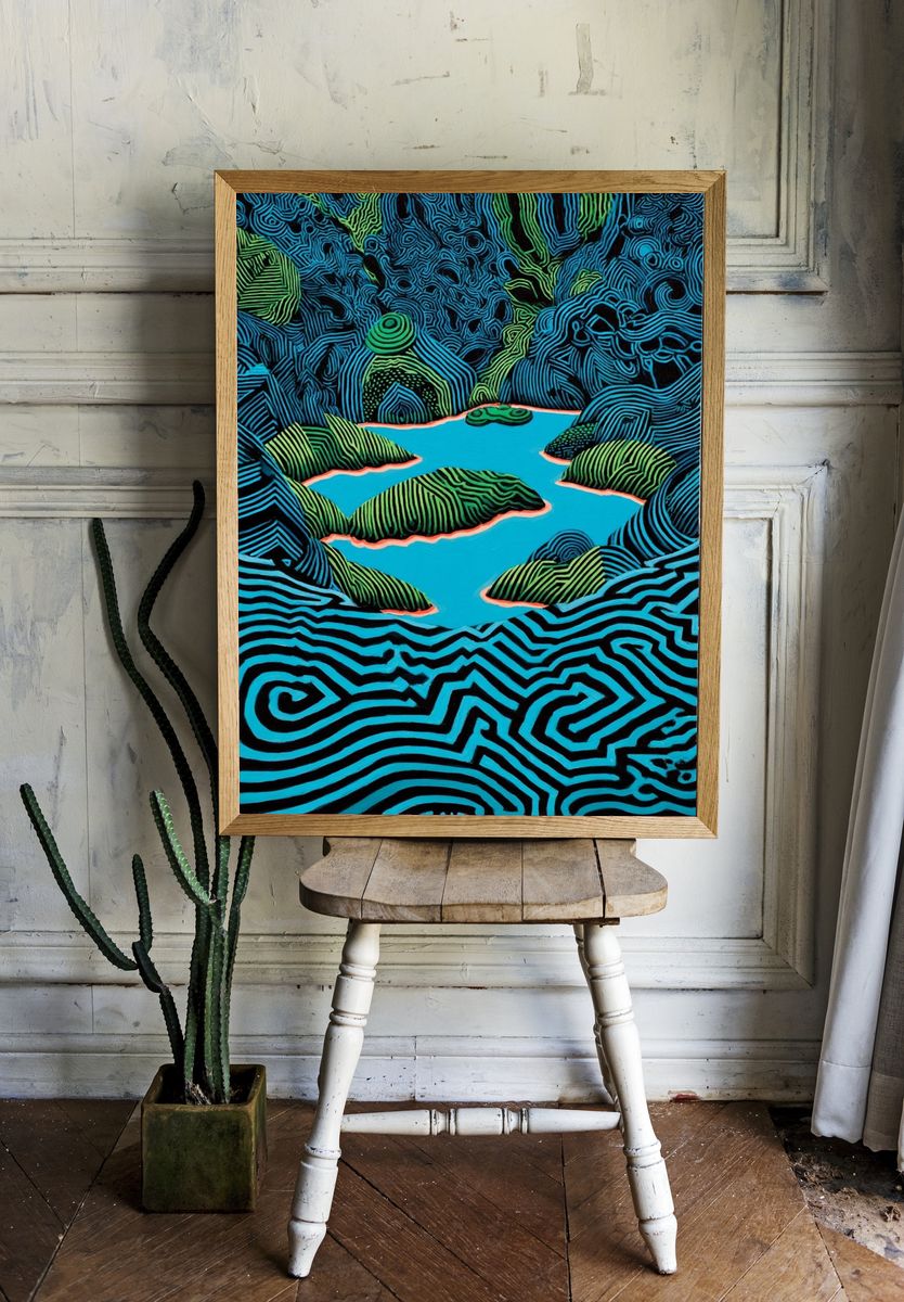 Abstract Blue Landscape Poster. — room view 1