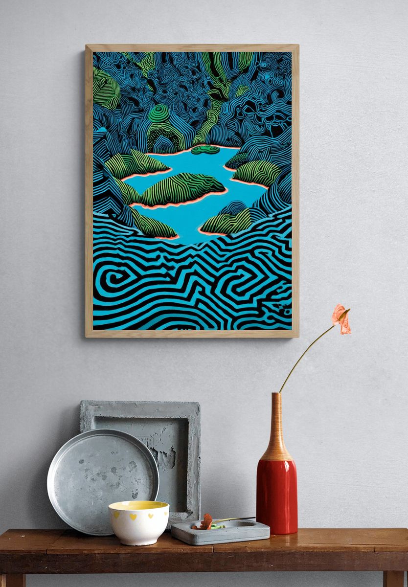 Abstract Blue Landscape Poster. — room view 3