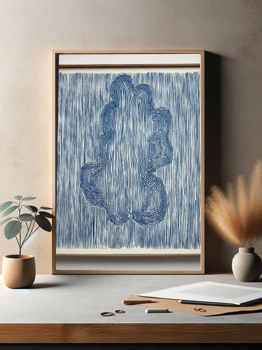 Abstract Blue Lines Poster. — room view 2