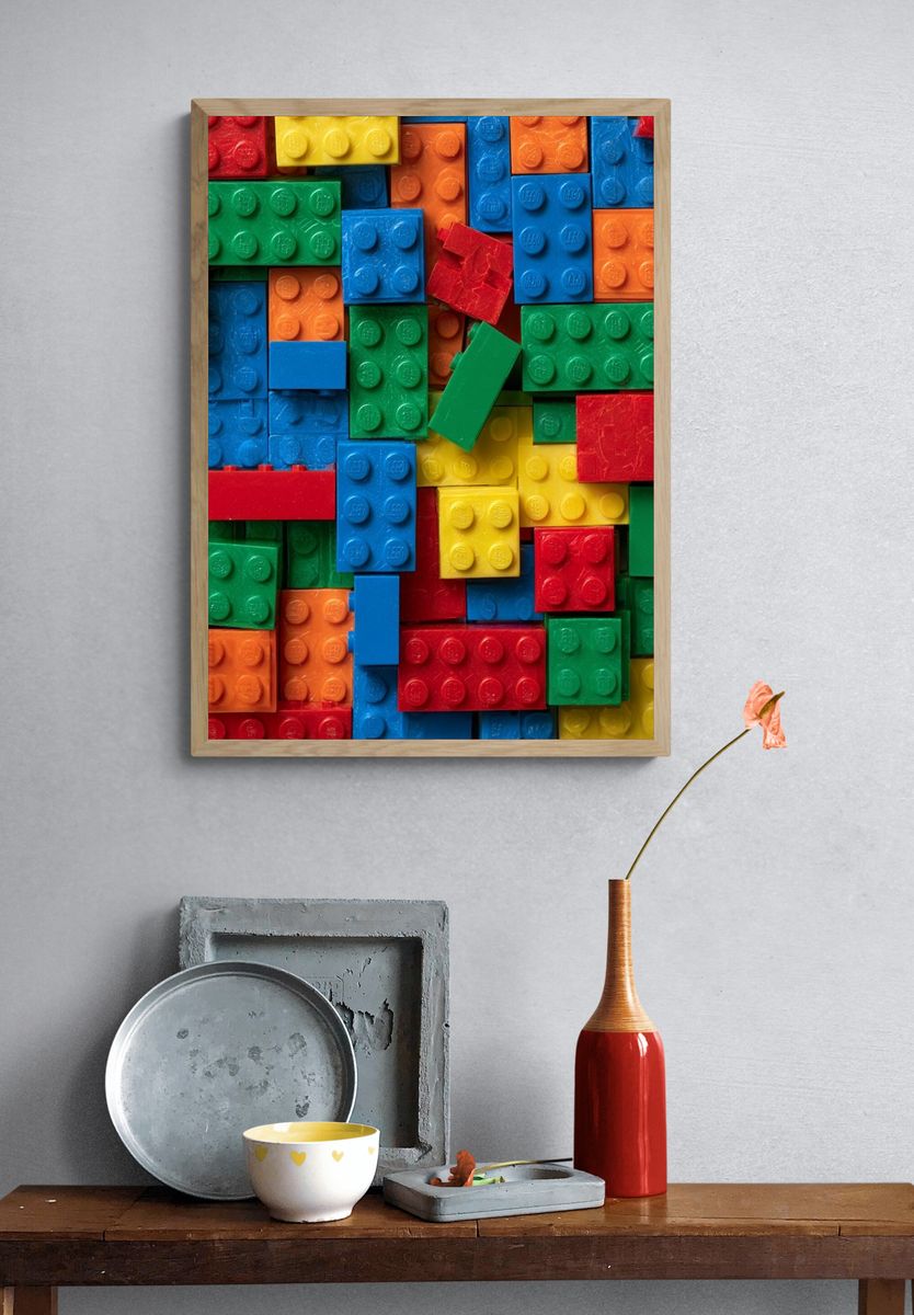 Colorful LEGO Bricks Abstract Poster. — room view 3