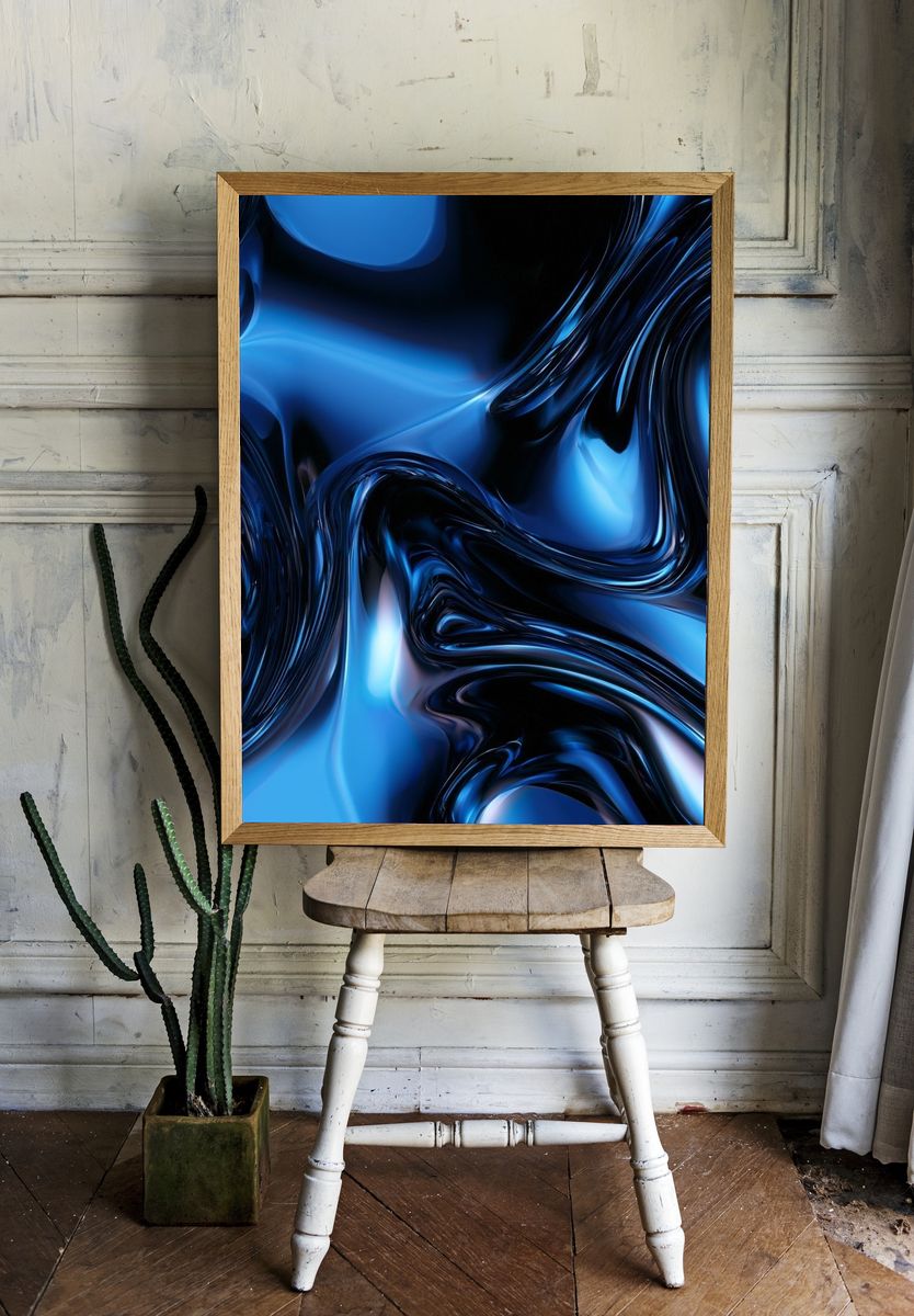 Electric Blue Flow Abstract Poster. room preview