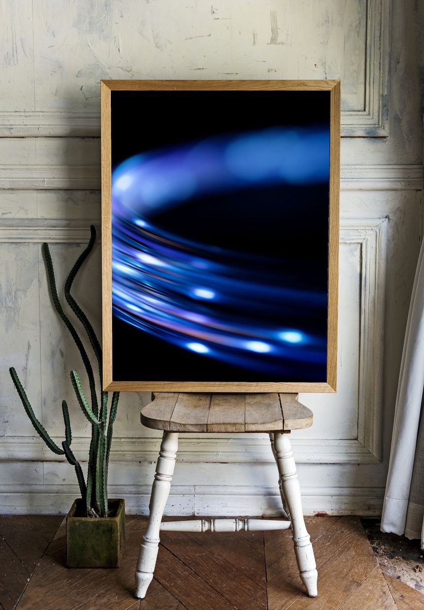 Blue Light Trails Abstract Poster. — room view 1