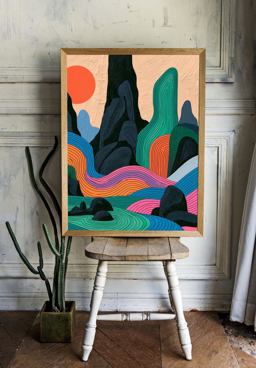 Colorful Abstract Landscape Poster. — room view 1