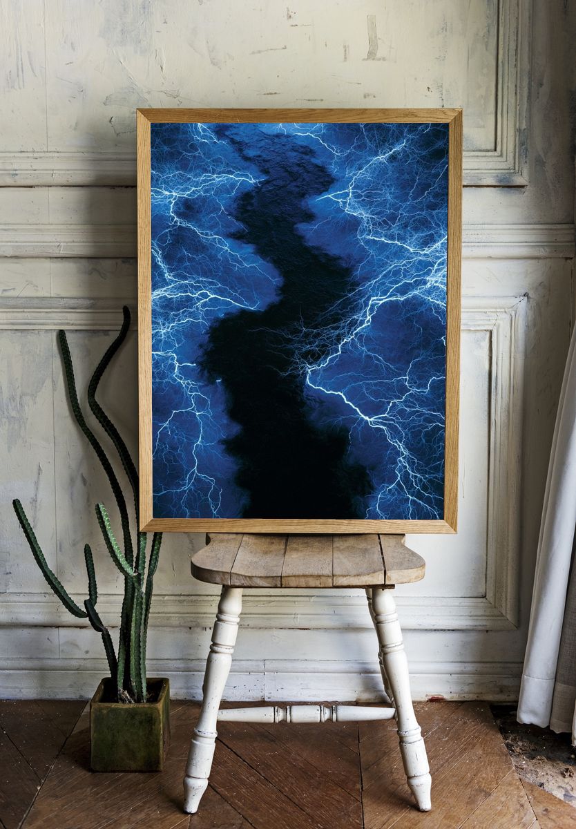 Electric Blue Lightning Abstract Poster. — room view 1