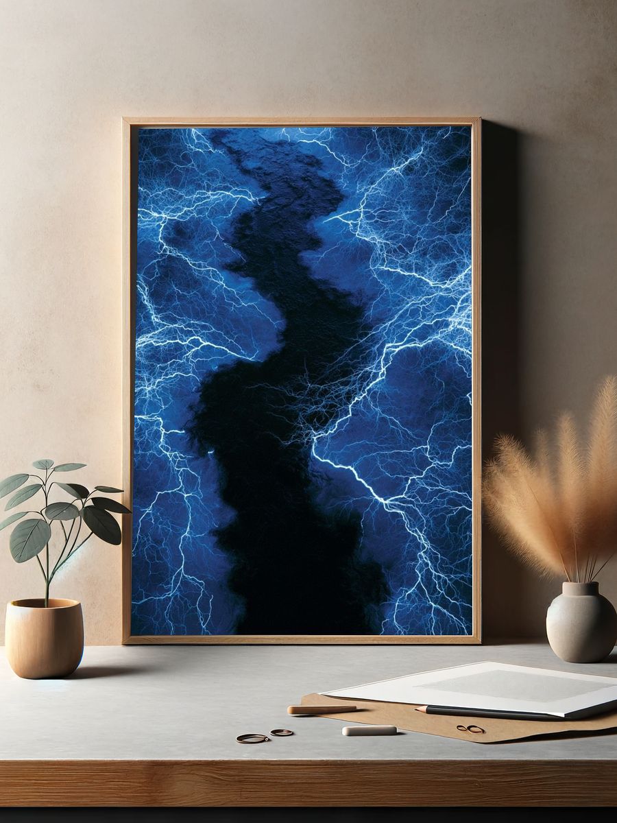 Electric Blue Lightning Abstract Poster. — room view 2