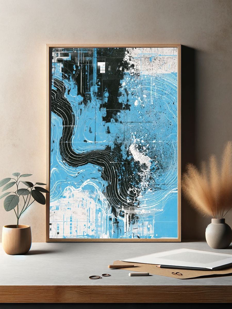 Blue Flow Abstract Poster. — room view 2