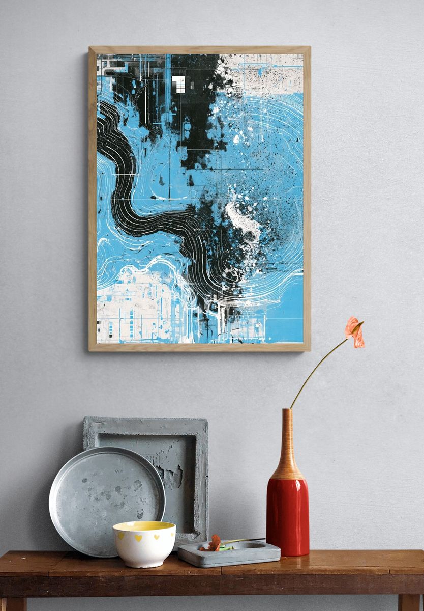 Blue Flow Abstract Poster. — room view 3