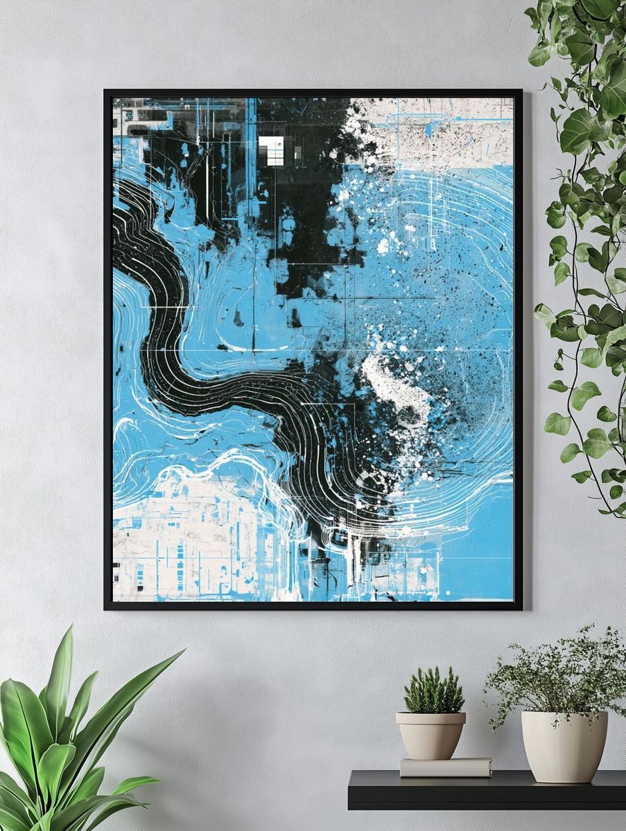 Blue Flow Abstract Poster. — room view 4