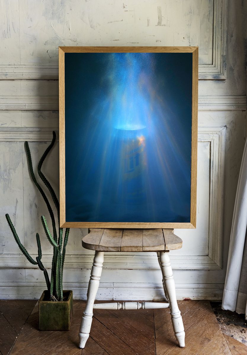 Blue Light Beam Abstract Poster. — room view 1