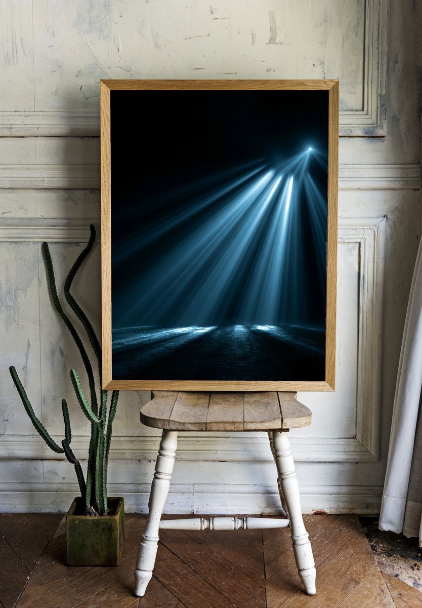Blue Light Rays Abstract Poster. — room view 1