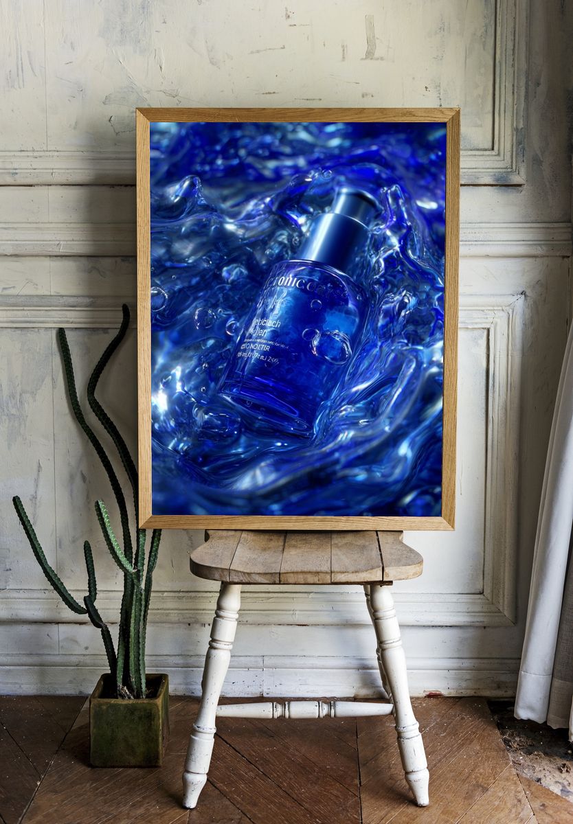 Blue Liquid Bottle Abstract Poster room preview