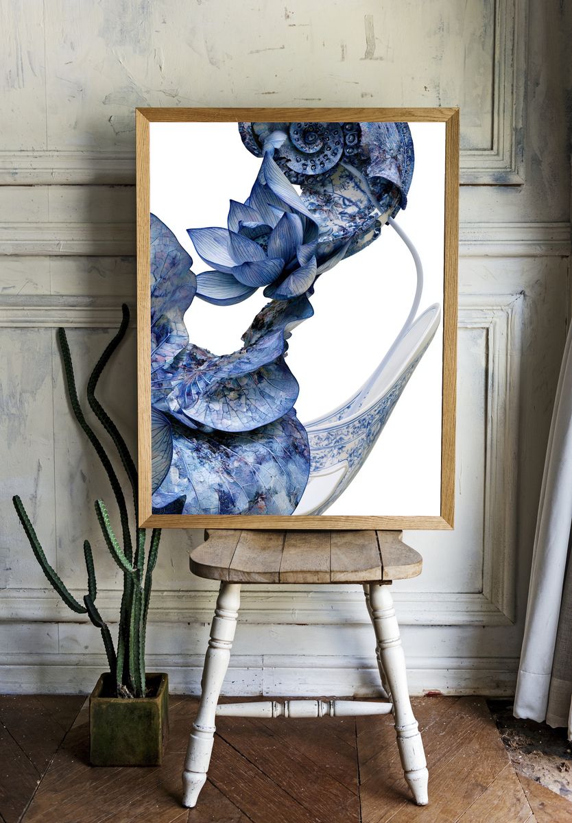 Blue Lotus Porcelain Abstract Poster. — room view 1