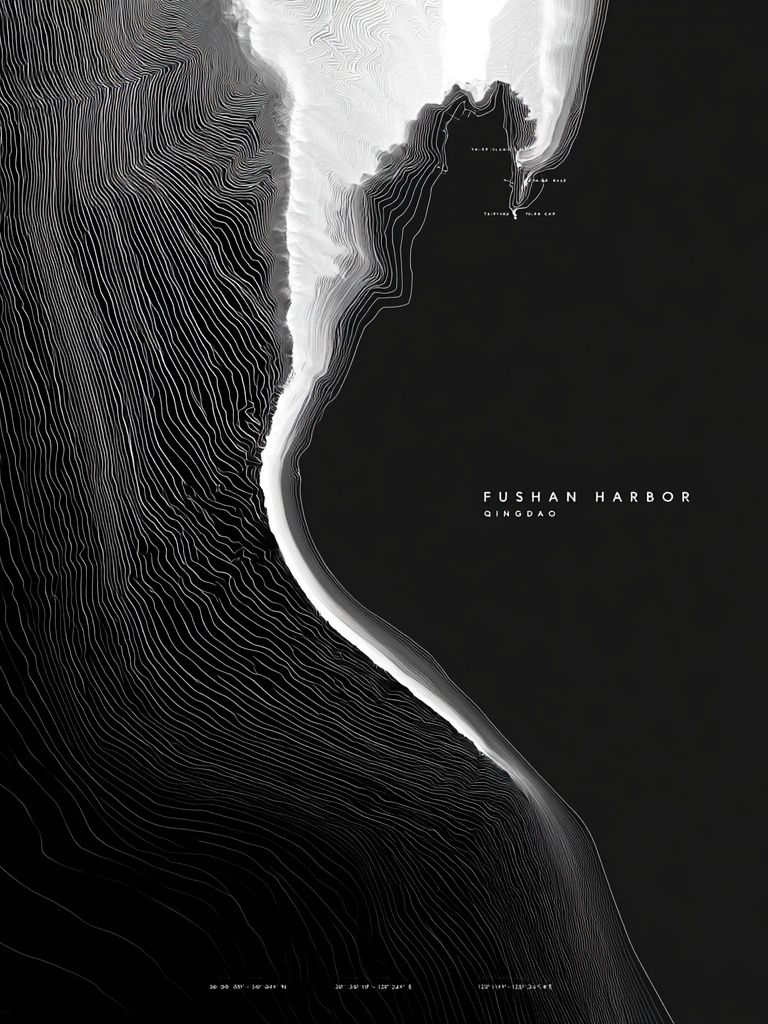 Fushan Harbor Abstract Map Print. poster detail