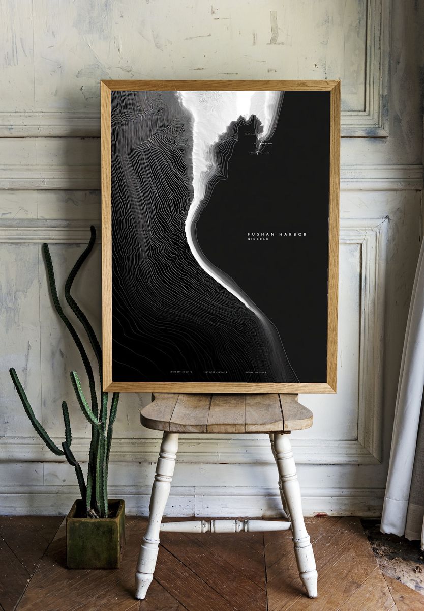 Fushan Harbor Abstract Map Print. — room view 1