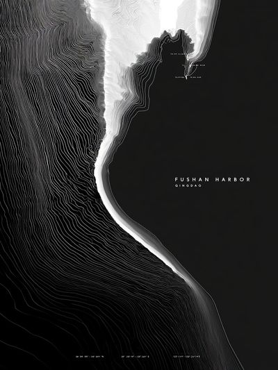 Fushan Harbor Abstract Map Print. poster