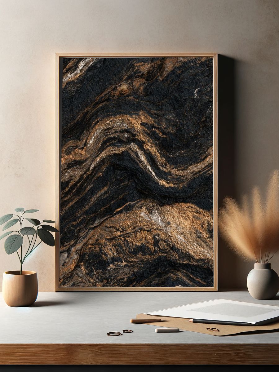 Black and Gold Marble Abstract Poster. — room view 2