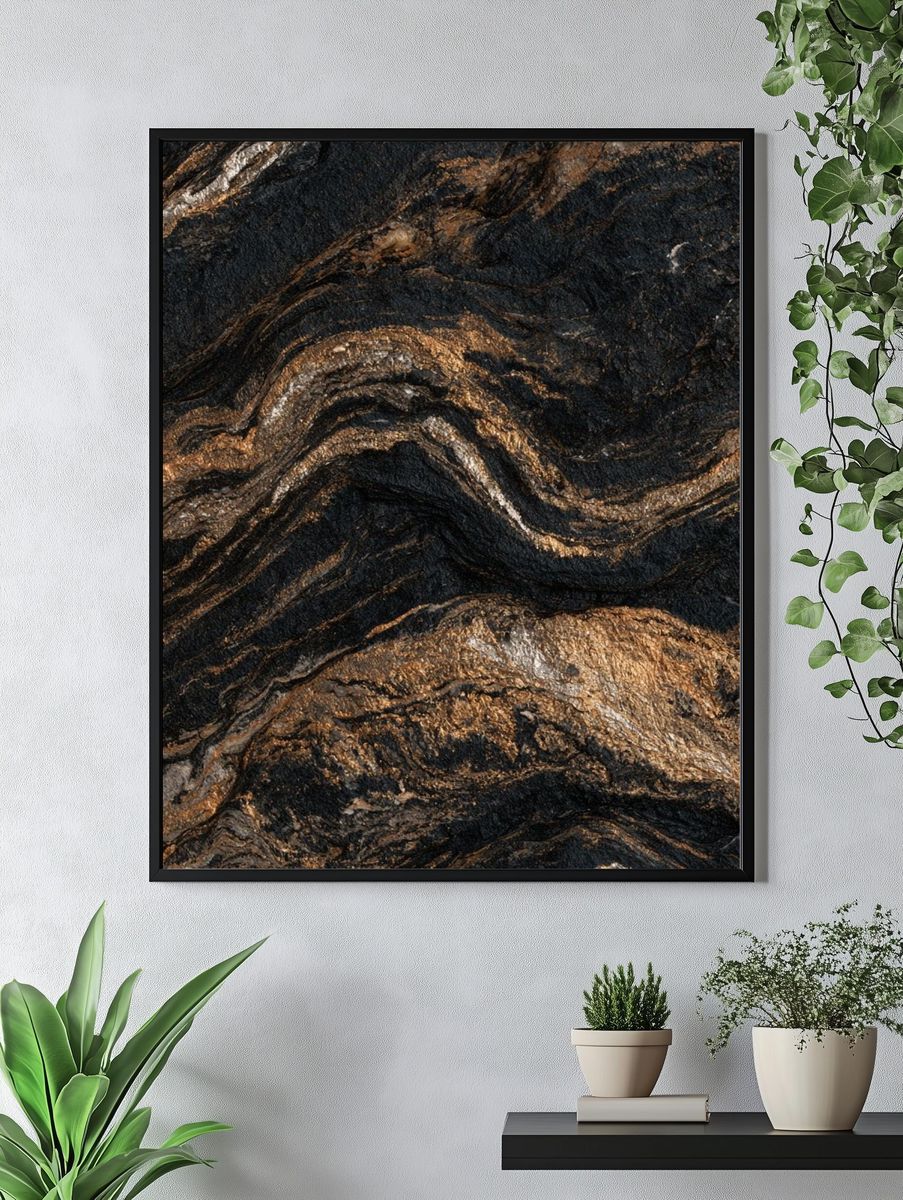 Black and Gold Marble Abstract Poster. — room view 4